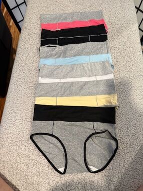 Girls' Cotton-Blend Grey Bikini Briefs Pack with Assorted Waistbands